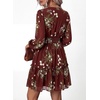 image:imagePRETTYGARDEN Women Floral Long Sleeve Mini Dress  Fall Wedding Guest Dresses V Neck Fit amp Flare Ruffle Hem ALine Short Chiffon Dress Elegant Holiday Party Date OutfitsDark Red White Floral