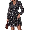 image:imagePRETTYGARDEN Women Floral Long Sleeve Mini Dress  Fall Wedding Guest Dresses V Neck Fit amp Flare Ruffle Hem ALine Short Chiffon Dress Elegant Holiday Party Date OutfitsBlack White Floral