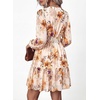 image:imagePRETTYGARDEN Women Floral Long Sleeve Mini Dress  Fall Wedding Guest Dresses V Neck Fit amp Flare Ruffle Hem ALine Short Chiffon Dress Elegant Holiday Party Date OutfitsBeige Orange Floral