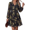 image:imagePRETTYGARDEN Women Floral Long Sleeve Mini Dress  Fall Wedding Guest Dresses V Neck Fit amp Flare Ruffle Hem ALine Short Chiffon Dress Elegant Holiday Party Date OutfitsBlack Yellow Floral