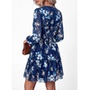 image:imagePRETTYGARDEN Women Floral Long Sleeve Mini Dress  Fall Wedding Guest Dresses V Neck Fit amp Flare Ruffle Hem ALine Short Chiffon Dress Elegant Holiday Party Date OutfitsBlue Floral