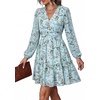 image:imagePRETTYGARDEN Women Floral Long Sleeve Mini Dress  Fall Wedding Guest Dresses V Neck Fit amp Flare Ruffle Hem ALine Short Chiffon Dress Elegant Holiday Party Date OutfitsLight Blue Pink Floral