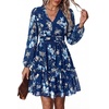 image:imagePRETTYGARDEN Women Floral Long Sleeve Mini Dress  Fall Wedding Guest Dresses V Neck Fit amp Flare Ruffle Hem ALine Short Chiffon Dress Elegant Holiday Party Date OutfitsBlue Floral