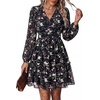 image:imagePRETTYGARDEN Women Floral Long Sleeve Mini Dress  Fall Wedding Guest Dresses V Neck Fit amp Flare Ruffle Hem ALine Short Chiffon Dress Elegant Holiday Party Date OutfitsBlack White Floral