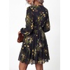image:imagePRETTYGARDEN Women Floral Long Sleeve Mini Dress  Fall Wedding Guest Dresses V Neck Fit amp Flare Ruffle Hem ALine Short Chiffon Dress Elegant Holiday Party Date OutfitsBlack Yellow Floral
