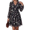 image:imagePRETTYGARDEN Women Floral Long Sleeve Mini Dress  Fall Wedding Guest Dresses V Neck Fit amp Flare Ruffle Hem ALine Short Chiffon Dress Elegant Holiday Party Date OutfitsBlack White Floral