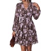image:imagePRETTYGARDEN Women Floral Long Sleeve Mini Dress  Fall Wedding Guest Dresses V Neck Fit amp Flare Ruffle Hem ALine Short Chiffon Dress Elegant Holiday Party Date OutfitsBrown Purple Floral