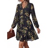 image:imagePRETTYGARDEN Women Floral Long Sleeve Mini Dress  Fall Wedding Guest Dresses V Neck Fit amp Flare Ruffle Hem ALine Short Chiffon Dress Elegant Holiday Party Date OutfitsBlack Yellow Floral