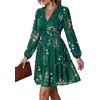 image:imagePRETTYGARDEN Women Floral Long Sleeve Mini Dress  Fall Wedding Guest Dresses V Neck Fit amp Flare Ruffle Hem ALine Short Chiffon Dress Elegant Holiday Party Date OutfitsGreen White Floral