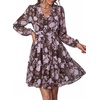 image:imagePRETTYGARDEN Women Floral Long Sleeve Mini Dress  Fall Wedding Guest Dresses V Neck Fit amp Flare Ruffle Hem ALine Short Chiffon Dress Elegant Holiday Party Date OutfitsBrown Purple Floral