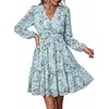 image:imagePRETTYGARDEN Women Floral Long Sleeve Mini Dress  Fall Wedding Guest Dresses V Neck Fit amp Flare Ruffle Hem ALine Short Chiffon Dress Elegant Holiday Party Date OutfitsLight Blue Pink Floral