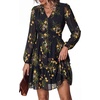 image:imagePRETTYGARDEN Women Floral Long Sleeve Mini Dress  Fall Wedding Guest Dresses V Neck Fit amp Flare Ruffle Hem ALine Short Chiffon Dress Elegant Holiday Party Date OutfitsBlack Yellow Floral