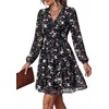 image:imagePRETTYGARDEN Women Floral Long Sleeve Mini Dress  Fall Wedding Guest Dresses V Neck Fit amp Flare Ruffle Hem ALine Short Chiffon Dress Elegant Holiday Party Date OutfitsBlack White Floral