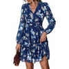 image:imagePRETTYGARDEN Women Floral Long Sleeve Mini Dress  Fall Wedding Guest Dresses V Neck Fit amp Flare Ruffle Hem ALine Short Chiffon Dress Elegant Holiday Party Date OutfitsBlue Floral