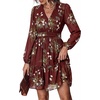 image:imagePRETTYGARDEN Women Floral Long Sleeve Mini Dress  Fall Wedding Guest Dresses V Neck Fit amp Flare Ruffle Hem ALine Short Chiffon Dress Elegant Holiday Party Date OutfitsDark Red White Floral