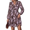 image:imagePRETTYGARDEN Women Floral Long Sleeve Mini Dress  Fall Wedding Guest Dresses V Neck Fit amp Flare Ruffle Hem ALine Short Chiffon Dress Elegant Holiday Party Date OutfitsBrown Purple Floral