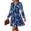 image:imagePRETTYGARDEN Women Floral Long Sleeve Mini Dress  Fall Wedding Guest Dresses V Neck Fit amp Flare Ruffle Hem ALine Short Chiffon Dress Elegant Holiday Party Date OutfitsBlue Floral