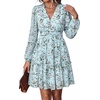 image:imagePRETTYGARDEN Women Floral Long Sleeve Mini Dress  Fall Wedding Guest Dresses V Neck Fit amp Flare Ruffle Hem ALine Short Chiffon Dress Elegant Holiday Party Date OutfitsLight Blue Pink Floral