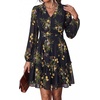 image:imagePRETTYGARDEN Women Floral Long Sleeve Mini Dress  Fall Wedding Guest Dresses V Neck Fit amp Flare Ruffle Hem ALine Short Chiffon Dress Elegant Holiday Party Date OutfitsBlack Yellow Floral