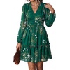 image:imagePRETTYGARDEN Women Floral Long Sleeve Mini Dress  Fall Wedding Guest Dresses V Neck Fit amp Flare Ruffle Hem ALine Short Chiffon Dress Elegant Holiday Party Date OutfitsGreen White Floral