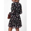 image:imagePRETTYGARDEN Women Floral Long Sleeve Mini Dress  Fall Wedding Guest Dresses V Neck Fit amp Flare Ruffle Hem ALine Short Chiffon Dress Elegant Holiday Party Date OutfitsBlack White Floral