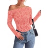 image:imagePRETTYGARDEN Women Trendy Off the Shoulder Floral Tops  Lightweight Stretchy Mesh Blouse Flocked Print Long Sleeve Slim Fit Shirts Fall Spring Outfits for Date Night Going OutPink