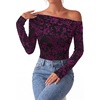 image:imagePRETTYGARDEN Women Trendy Off the Shoulder Floral Tops  Lightweight Stretchy Mesh Blouse Flocked Print Long Sleeve Slim Fit Shirts Fall Spring Outfits for Date Night Going OutBlack Red