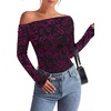 image:imagePRETTYGARDEN Women Trendy Off the Shoulder Floral Tops  Lightweight Stretchy Mesh Blouse Flocked Print Long Sleeve Slim Fit Shirts Fall Spring Outfits for Date Night Going OutBlack Red