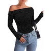 image:imagePRETTYGARDEN Women Trendy Off the Shoulder Floral Tops  Lightweight Stretchy Mesh Blouse Flocked Print Long Sleeve Slim Fit Shirts Fall Spring Outfits for Date Night Going OutBlack