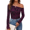 image:imagePRETTYGARDEN Women Trendy Off the Shoulder Floral Tops  Lightweight Stretchy Mesh Blouse Flocked Print Long Sleeve Slim Fit Shirts Fall Spring Outfits for Date Night Going OutBlack Red