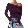 image:imagePRETTYGARDEN Women Trendy Off the Shoulder Floral Tops  Lightweight Stretchy Mesh Blouse Flocked Print Long Sleeve Slim Fit Shirts Fall Spring Outfits for Date Night Going OutBlack Red
