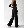 image:imagePRETTYGARDEN Womens 2 Piece Lounge Sets Matching Clothing  V Neck Long Sleeve Tops Wide Leg Pants Pockets Airport Travel Outfits Soft Ribbed Knit Drawstring Waist Fall Resort WearBlack