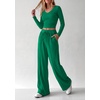 image:imagePRETTYGARDEN Womens 2 Piece Lounge Sets Matching Clothing  V Neck Long Sleeve Tops Wide Leg Pants Pockets Airport Travel Outfits Soft Ribbed Knit Drawstring Waist Fall Resort WearGreen