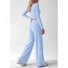 image:imagePRETTYGARDEN Womens 2 Piece Lounge Sets Matching Clothing  V Neck Long Sleeve Tops Wide Leg Pants Pockets Airport Travel Outfits Soft Ribbed Knit Drawstring Waist Fall Resort WearLight Blue