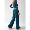 image:imagePRETTYGARDEN Womens 2 Piece Lounge Sets Matching Clothing  V Neck Long Sleeve Tops Wide Leg Pants Pockets Airport Travel Outfits Soft Ribbed Knit Drawstring Waist Fall Resort WearLake Blue