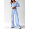 image:imagePRETTYGARDEN Womens 2 Piece Lounge Sets Matching Clothing  V Neck Long Sleeve Tops Wide Leg Pants Pockets Airport Travel Outfits Soft Ribbed Knit Drawstring Waist Fall Resort WearLight Blue
