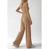 image:imagePRETTYGARDEN Womens 2 Piece Lounge Sets Matching Clothing  V Neck Long Sleeve Tops Wide Leg Pants Pockets Airport Travel Outfits Soft Ribbed Knit Drawstring Waist Fall Resort WearCamel