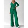 image:imagePRETTYGARDEN Womens 2 Piece Lounge Sets Matching Clothing  V Neck Long Sleeve Tops Wide Leg Pants Pockets Airport Travel Outfits Soft Ribbed Knit Drawstring Waist Fall Resort WearGreen