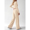 image:imagePRETTYGARDEN Womens 2 Piece Lounge Sets Matching Clothing  V Neck Long Sleeve Tops Wide Leg Pants Pockets Airport Travel Outfits Soft Ribbed Knit Drawstring Waist Fall Resort WearBeige