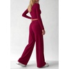 image:imagePRETTYGARDEN Womens 2 Piece Lounge Sets Matching Clothing  V Neck Long Sleeve Tops Wide Leg Pants Pockets Airport Travel Outfits Soft Ribbed Knit Drawstring Waist Fall Resort WearBurgundy