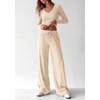 image:imagePRETTYGARDEN Womens 2 Piece Lounge Sets Matching Clothing  V Neck Long Sleeve Tops Wide Leg Pants Pockets Airport Travel Outfits Soft Ribbed Knit Drawstring Waist Fall Resort WearBeige