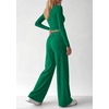 image:imagePRETTYGARDEN Womens 2 Piece Lounge Sets Matching Clothing  V Neck Long Sleeve Tops Wide Leg Pants Pockets Airport Travel Outfits Soft Ribbed Knit Drawstring Waist Fall Resort WearGreen