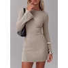 image:imagePRETTYGARDEN Womens Boat Neck Bell Long Sleeve Mini Dress  High Stretch Ribbed KnitVersatile Basic Slim Fit BodyconShort Night Out Party Cocktail DressesFall Winter Fashion ClothingApricot