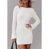 image:imagePRETTYGARDEN Womens Boat Neck Bell Long Sleeve Mini Dress  High Stretch Ribbed KnitVersatile Basic Slim Fit BodyconShort Night Out Party Cocktail DressesFall Winter Fashion ClothingWhite