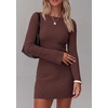 image:imagePRETTYGARDEN Womens Boat Neck Bell Long Sleeve Mini Dress  High Stretch Ribbed KnitVersatile Basic Slim Fit BodyconShort Night Out Party Cocktail DressesFall Winter Fashion ClothingBrown