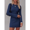 image:imagePRETTYGARDEN Womens Boat Neck Bell Long Sleeve Mini Dress  High Stretch Ribbed KnitVersatile Basic Slim Fit BodyconShort Night Out Party Cocktail DressesFall Winter Fashion ClothingNavy