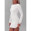image:imagePRETTYGARDEN Womens Boat Neck Bell Long Sleeve Mini Dress  High Stretch Ribbed KnitVersatile Basic Slim Fit BodyconShort Night Out Party Cocktail DressesFall Winter Fashion ClothingWhite