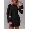 image:imagePRETTYGARDEN Womens Boat Neck Bell Long Sleeve Mini Dress  High Stretch Ribbed KnitVersatile Basic Slim Fit BodyconShort Night Out Party Cocktail DressesFall Winter Fashion ClothingBlack
