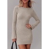 image:imagePRETTYGARDEN Womens Boat Neck Bell Long Sleeve Mini Dress  High Stretch Ribbed KnitVersatile Basic Slim Fit BodyconShort Night Out Party Cocktail DressesFall Winter Fashion ClothingApricot