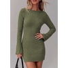 image:imagePRETTYGARDEN Womens Boat Neck Bell Long Sleeve Mini Dress  High Stretch Ribbed KnitVersatile Basic Slim Fit BodyconShort Night Out Party Cocktail DressesFall Winter Fashion ClothingArmy Green